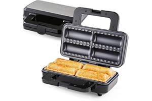 GEEPAS Sausage Roll Maker Makes 4 Quick Rolls Make your Own Crispy Flaky Sausage Rolls at Home, Non-Stick Coated Plates Cool Touch Handle Over Heat Protection Safety Lock