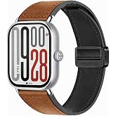 MMP SHOP Xiaomi Redmi Watch 4/5 / 6 İle Uyumlu Manyetik Tokalı Suni Deri Kordon Kahverengi