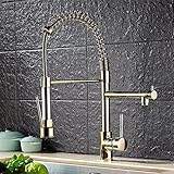 Wasserhahn GQLB Hochdruck ziehen Feder Küche warme und kalte Kupfer mit zwei Auslässen großen Waschbecken goldenen