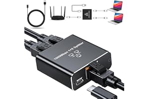 ZUOQIANG Switch Ethernet 1 à 2, Switch RJ45 2 Ports 1000Mbps, Repartiteur Cable Ethernet RJ45, Hub Ethernet avec Type-C Power Cable, Multiprise Ethernet pour Ordinateurs Routeurs Décodeurs Téléviseurs