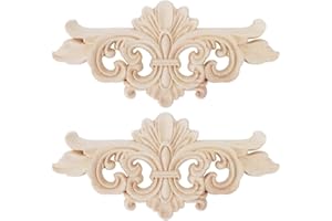 Mumusuki 2Pcs Wood Carved Applique Onlay, Long Onlay Applique Carving Unpainted Furniture Decoration, Attached to Furniture, Door, Cabinet, Window(16 * 7.5CM)