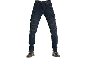 FSORB Pantaloni Moto Uomo, Traspirante Elastico Jeans, Kevlar Traspirante - Impermeabile E Antivento Pantaloni Protettivi Pantaloni Moto Uomo, 4 X Pad di Protezione