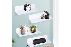 AIVORO 4 Pcs Estanteria Pared Blanca, 10cm Baldas de Pared, Diseño Sin Perforaciones, Expanda Fácilmente el Espacio de la Pared, Estanteria Baño Pared, Repisas de Pared para Dormitorio, Baño, Cocina