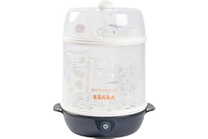 BÉABA, Stérilisateur Biberons 2 en 1, Evolutif, Électrique à Vapeur, 2 en 1, 2 Compartiments, Jusqu'à 8 biberons & Accessoires, Ultra rapide, Minuterie, Stéril'Express, Night Blue