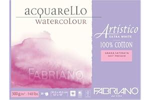 HONSELL Fabriano - Artistico - 00303045 - Watercolour Paper Block, Hot Pressed, 300 gsm, 30.5 x 45.5 cm, 12 x 18" - 20 Sheets - Extra White