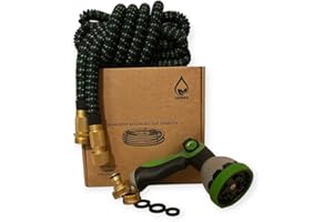 SEMEA Manguera de jardín con boquilla de 8 funciones ligera y extensible con conectores de latón 3/4 y 1/2 Longitud máxima alcanzable 20M (20)