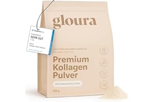 GLOURA Collagen Pulver Premium [500g] - 100% reines Collagen Hydrolysat, Collagen type 1 & 3, Gute Löslichkeit, ohne Zusätze, Ideal für schöne Haut & schönes Haar - Neutral