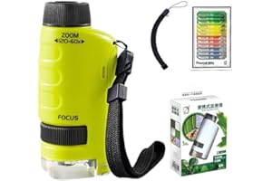 YXRRVING Minilabsters Miniscope Kids,60-120x Pocket Microscope with 12PCS Microscope Slide, Portable Microscope, Handheld Microscope, Led Lighted Pocket Microscope for Scientific Exploring , Students, Kids