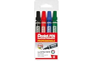 Pentel Pen N50 Marcatore Permanente Punta Conica Taschina 4 pz Colori Assortiti (nero,rosso,blu,verde)