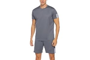 Irdcomps Men's Tracksuit Set Running Football Sports Athletic Sweatsuits Casual Outfits Short Sleeve Jogging Gym Suits T-Shirts and Shorts 2 Pieces