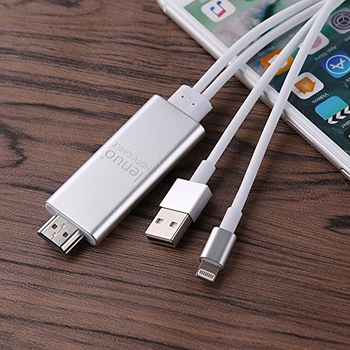 Lenuo 8 pin 2M Kabel für iPhone 6 6S 5S 5 HDMI HDTV AV Adapter auf HDMI 1080p Stecker 6,56ft Apple Lighting cable zum HDMI (silber) - 4