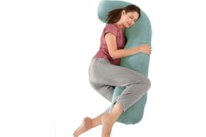SHANNA Coussin de Grossesse pour Dormir, Oreiller de Grossesse pour Femme Enceinte en Forme de J Support Coussin d'allaitement et Coussin de Maternité avec Housse Lavable et Remplable, Velours Vert