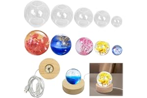 AFUNTA - 5 stampi in silicone trasparente a forma di sfera 3D, in resina epossidica, con base illuminata alimentata tramite USB, per la creazione di gioielli, decorazioni per la casa