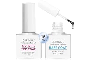 SIKEYDELS 2×15ml Top Coat y Base Coat No Wipe Primer Uñas,Base y Top Coat Semipermanente,Base Coat & TopCoat,Secado Rápido Duradero En Casa DIY Nail Salon Girl Gift keep Nail Art Design Larga Duración