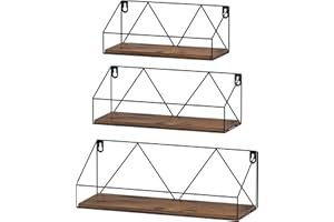 ‎EYMPEU EYMPEU Wandregal 3er Set, Wandregal Holz mit Metall, geeignet für Küchen Bäder Wohnräume Büro