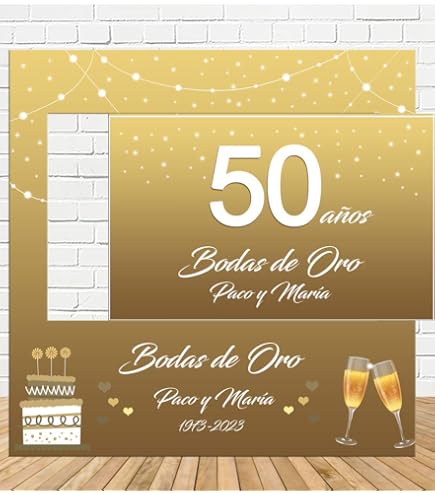 Photocall Personalizado Bodas De Oro - Tamaño 70x180 Cm, Con Nombres Y Fechas Personalizables
