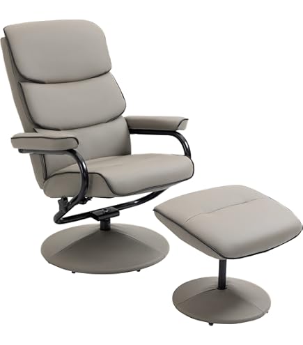 Fauteuil Relax Massant HOMCOM Avec Pouf - Vibrations, Inclinaison 135°, Pivotant 360°, Tissu Effet Lin Gris
