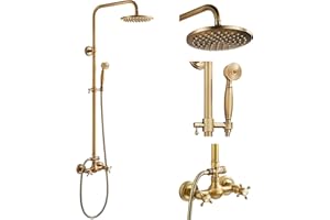 Colonne de Douche Laiton, Solepearl Rétro Système de Douche, Réglable Ensemble de Douche Mural Set Kit de Douche en Bronze, Mitigeur de Douche pour Salle de Bain Set 70-120m - Deux poignées
