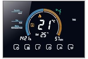 Qiumi Termostato Inteligente WiFi Controlador de Temperatura del Aire Acondicionado con Pantalla LCD de 2 Tubos,Visualización del Clima, índice UV Funciona con Alexa Google Home 95~240V CA