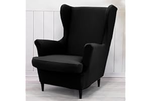 Qelus Wing Back Slipcover Chair Cover,Plush Chair Covers Armchair,Furniture Covers Protector for Living Room Bedroom Decoration (Black)