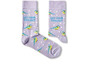 Urban Eccentric Get Your Tits Out Socks | Funny Bird-Themed Socks with Blue Tits Design | 1 Pair | Unisex UK Size 6–11 | Cotton Rich | Humorous Gift Idea | Birthday, Secret Santa & Everyday Wear