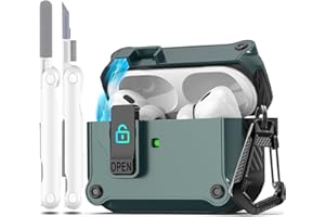 R-fun für AirPods Pro 2 Generation Hülle (Auto Pop-Up-Deckel) mit Reinigungsset, Design für Airpods Pro 2./1. Generation (2023/2022/2019), für Airpods Pro Hülle (USB-C/Lightning-Kabel),Tannengrün