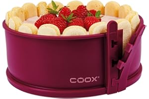 coox Springform Cake Tin with Glass Base Diameter 18 cm in Dark Red, Bake and Serve Directly on the Glass Plate and Cut, No Transfer Required