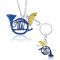 PlandleLee Portachiavi in Corno Francese, 2pcs Portachiavi Smalto Corno Blu Ciondolo Ombrello, How I Met Your Mother, Regali 