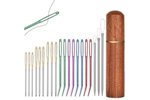 HOTUT Aiguilles à Coudre à Gros Chas, 20 Pièces Aiguilles à Main, Grande Aiguille à Coudre & a Broder, aiguilles de laine et aiguilles de tapisserie de pointe courbée, avec 1 boîte à aiguilles en bois