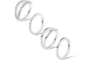 Lusofie 4Pcs Nose Hoop Surgical Steel Helix Conch Hoop Earring Hinged Clicker Nose Ring 18G Septum Ring Cartilage Lip Earring Hoops Piercing Jewelry for Women(8mm,10mm)