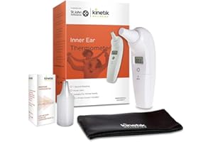 KINETIK MEDICAL Kinetik Wellbeing Inner Ear Thermometer – Medical Body Temperature Thermometer for Adults, Kids, Baby from Birth, Fever Alert - Used by the NHS, Quick & Accurate - Portable Travel Pouch
