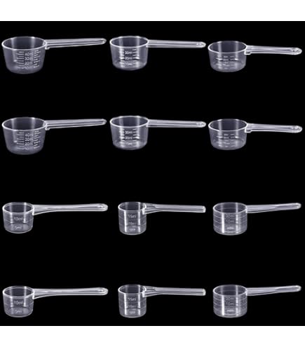 GEEHUA 5 stuks maatbekers, lepel, maatlepel, gram, doseerlepel, transparant, scheplepel, 50 ml, met schaalverdeling 10 ml, 20 ml, 30 ml, 40 ml, 50 ml wasmiddel, doseerhulp, proteïnepoeder, koffie