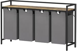 Lifewit Kosz na pranie 4-sekcyjny, 168L Organizator kosza na pranie z dużą górną półką i 4 wyjmowanymi workami i uchwytami, Sorter do prania dla pralni, sypialni, łazienki, pokoju mieszkalnego, Szary