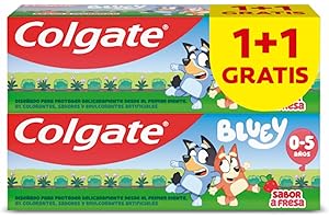 COLGATE Kids Bluey Pasta Sabor Fresa 0-5 años Pack 2 x 50 ml - Dentífrico infantil suave para dientes de leche - Pasta de Dientes con Flúor - 0% colorantes, sabores y edulcorantes artificiales