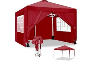 COBIZI YUEBO Gazebo 3x3 Pieghevole Impermeabile Gazebo da Giardino Con 4 pareti Laterali Tenda Gazebo Chiuso per Esterno,Campeggio,Feste,Rosso