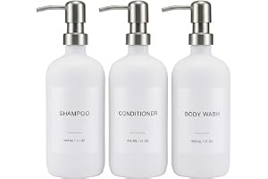 Schampo- och balsamdispenser-set - 3-pack 600 ml/21 oz påfyllningsbara PET-duschflaskor med rostfritt stålpump, tratt och eti