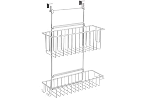 ‎WENKO WENKO Einhängekorb Flexi, Organizer mit 2 Etagen zum Einhängen an Schublade und Schranktür, geeignet für Badezimmer und Küche, Befestigung ohne zu Bohren, aus verchromten Metall, 32 x 47 x 12,5 cm