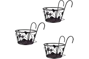 YOUNING Lot de 3 supports de pot de fleurs en métal - Étagère à fleurs à suspendre avec crochets pour pots de fleurs - Pour jardin, balcon, clôture, intérieur et extérieur