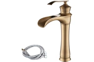 Maynosi Waterfall Bathroom Basin Mixer Tap, High Rise Mixer Taps for Counter-top Basin, Tall Retro Sink Faucet with Wide Spout, Single Lever Durable Brass tap with Flexible Hoses (Antique Brass)