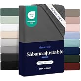 Dreamzie - Fitted Sheet 135 x 190 cm Adjustable - 100% Microfibre - Soft | Dark Grey &middot; High Height 35 cm &middot; OEKO-TEX Certified