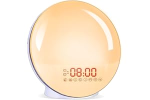 Réveil Lumière, Réveil lumière du jour Cadrim Radio-réveil Lever de soleil Coucher de soleil avec double alarme, 7 sons naturels & radio FM & fonction snooze pour adultes & enfants