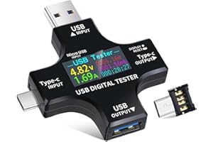 Testeur USB Appareil de Mesure, Vankarr Multimètre Numérique USB Multifonction avec Écran, Testeur USB C pour Tension, Courant, Puissance, Capacité, Compatible PD3.0/QC3.0, 3,6V-36V, 0-8A