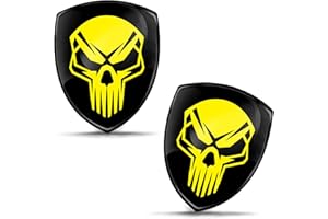 Biomar Labs 2 adesivi in gel 3D in silicone, per auto, moto, bicicletta, colore nero/giallo, teschio KS 48