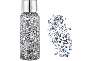 TOPJESS Lentejuelas de sirena con purpurina líquida, Body Glitter Gel, Sombra de ojos, gel para el cuerpo, festival, cosméticos, para el pelo, maquillaje de larga duración, brillo de 30g (plata)