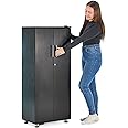 MMT Furniture Designs Ltd Black Storage Cabinet - 2 Door Lockable Filing Cabinet - Tall Wood Storage Cupboard for Home, Office Documents, Files, Kitchen, Pantry & Garage - 2 Shelf Unit
