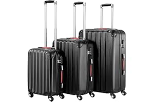 PROVITERA Set 3 Valigie Rigide in ABS, Valigie Rigide M-L-XL Manico Telescopico e 4 Ruote Easy Roll, Lucchetto serratura a codice, Trolley Resistenti da Viaggio, con Bagaglio a Mano (Nero)