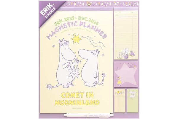 Grupo Erik - Calendrier Magnetique Frigo Moomin - de Septembre 2025 à Décembre 2026 | Planificateur Mensuel 16 mois, Calendrier Familial 2025 2026