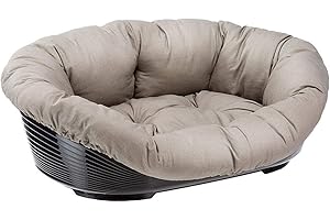Ferplast Cuccia Cane e Gatto con Cuscino SOFA' 6 in Cotone Lavabile, Lettino per Cani GattiCesta in Plastica, Fondo Forato e Poggiamento, Antiscivolo, 73 x 55 x h 27 cm, Tortora