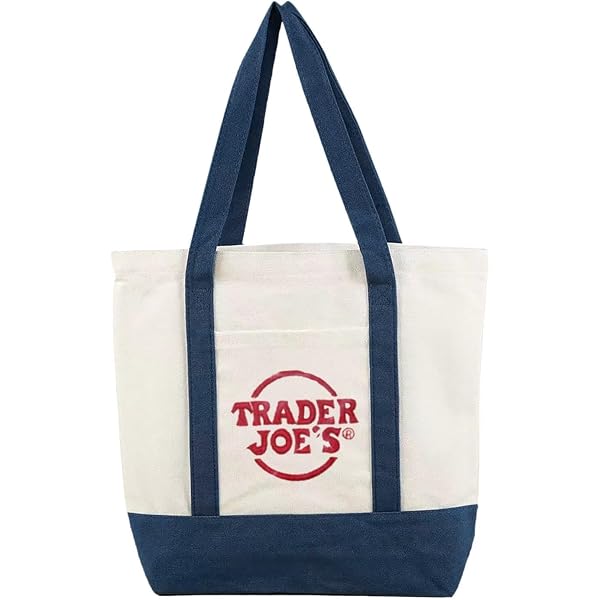 Trader Joe’s Large Heavy Duty Canvas Tote Bag – Blue & White Design, Reusable Grocery Bag (NEW 2024)