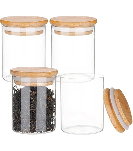 BELLE VOUS Barattoli In Vetro Con Coperchio - Set Di 3 - Contenitori Ermetici Per Alimenti - Barattolo Porta Sale E Zucchero - Barattoli Per Pasta Biscotti E Caffè
